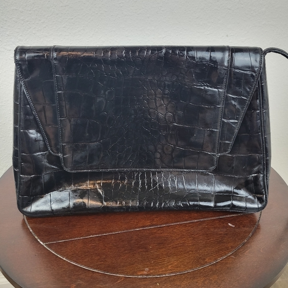 VINTAGE Carey Adina black croc bag